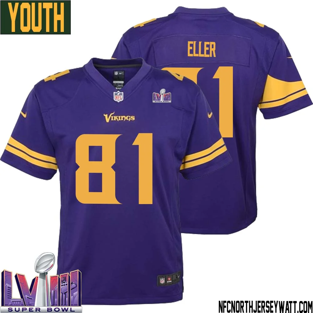 Carl Eller No 81 Minnesota Vikings Super Bowl LVIII Alternate Game Jersey Purple for Youth 1
