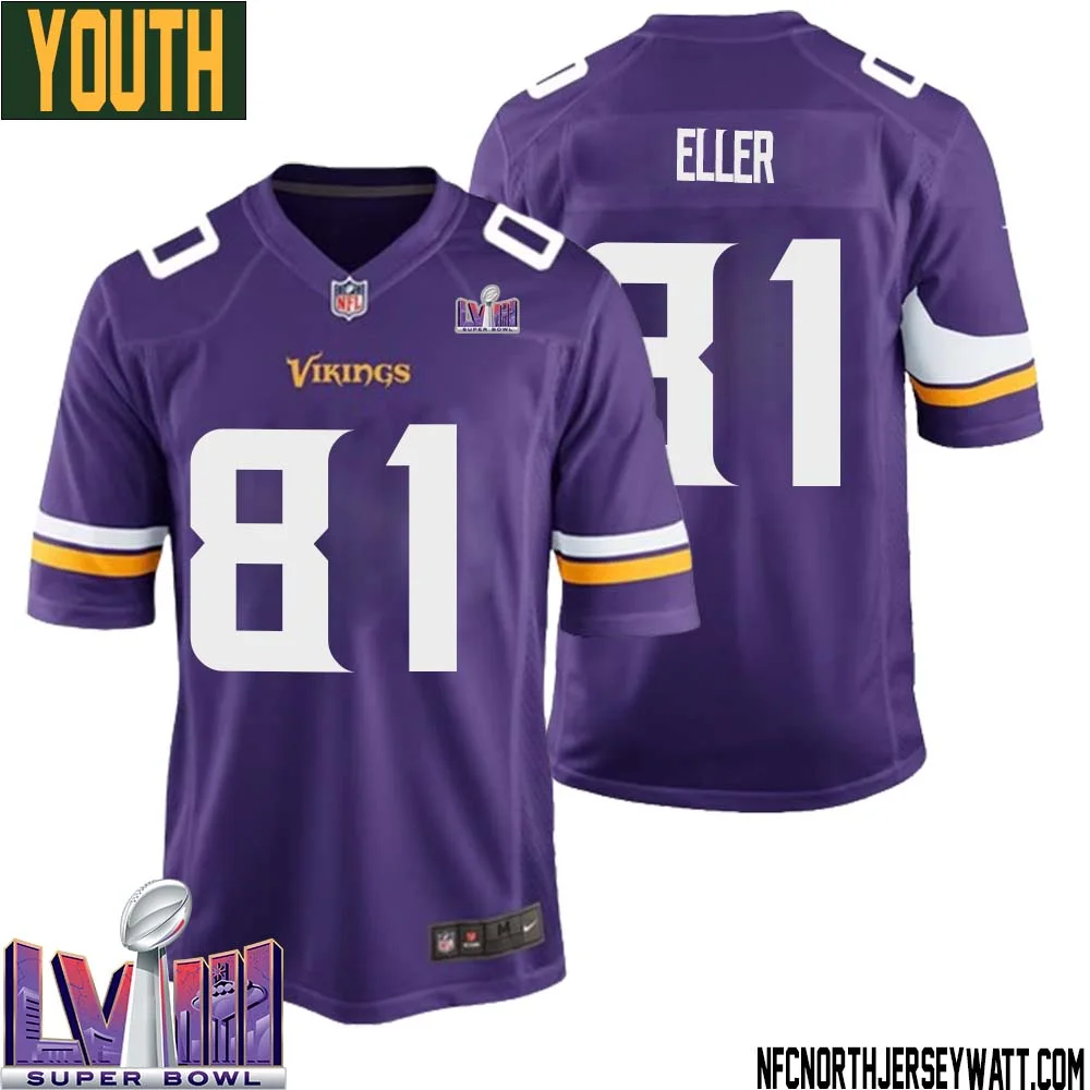 Carl Eller No 81 Minnesota Vikings Super Bowl LVIII Home Game Jersey Court Purple for Youth