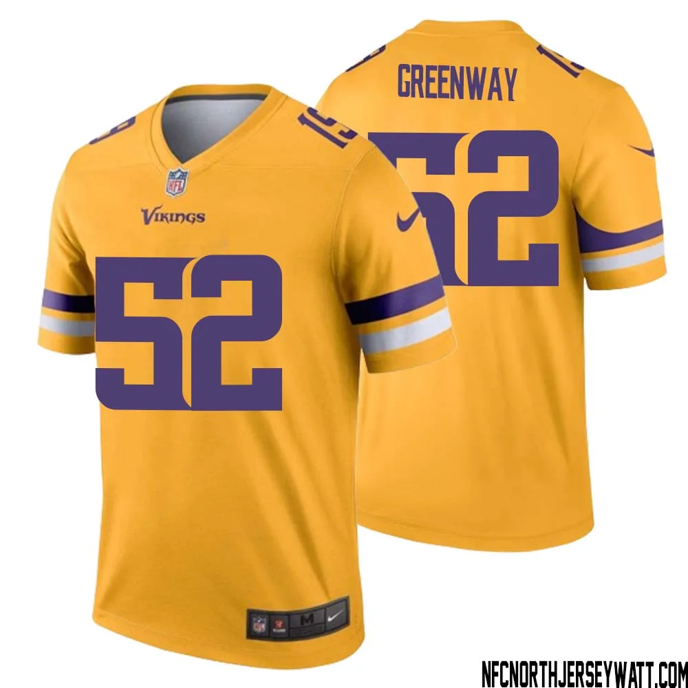 Chad Greenway No 52 Men Minnesota Vikings Gold Inverted Legend Jersey