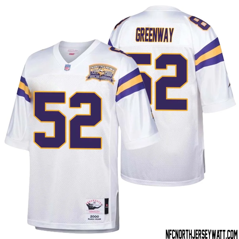 Chad Greenway No 52 Men Mitchell Ness White Minnesota Vikings Authentic Throwback Retired Player Jersey 1