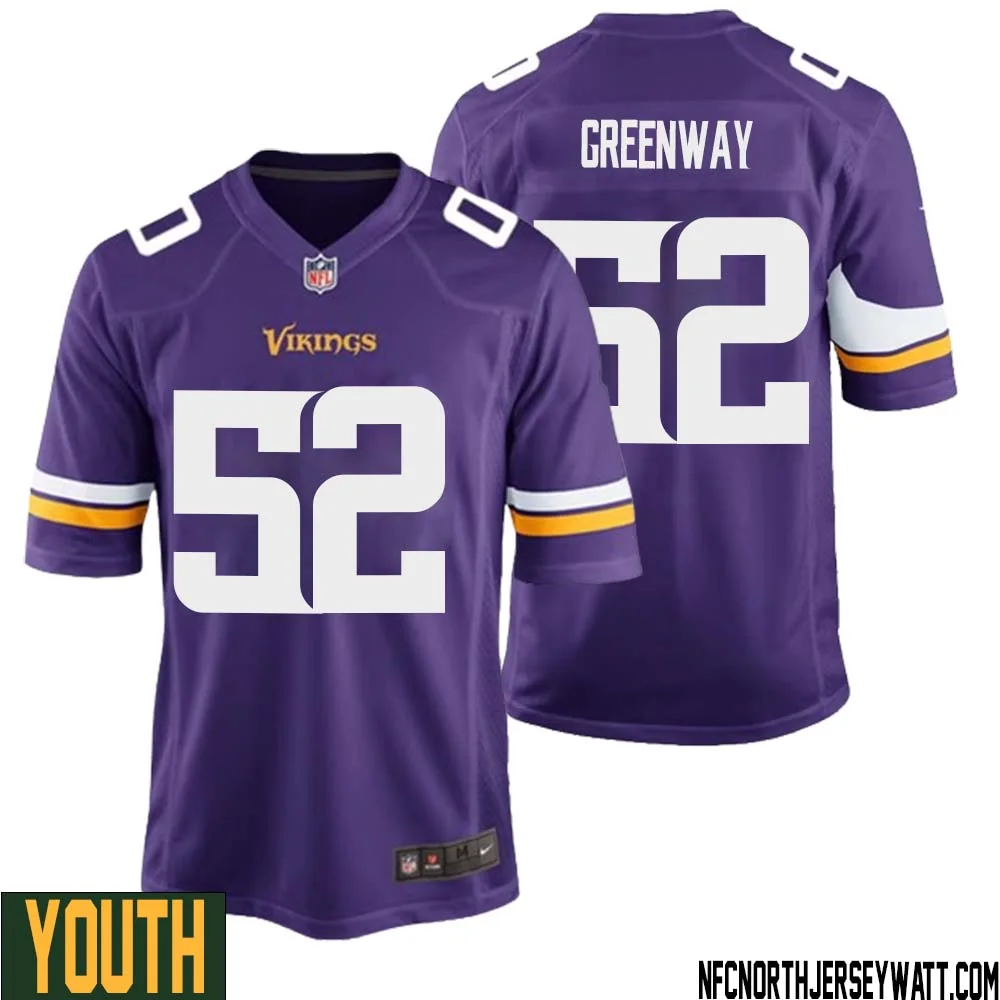 Chad Greenway No 52 Minnesota Vikings Game Jersey Court Purple for Youth