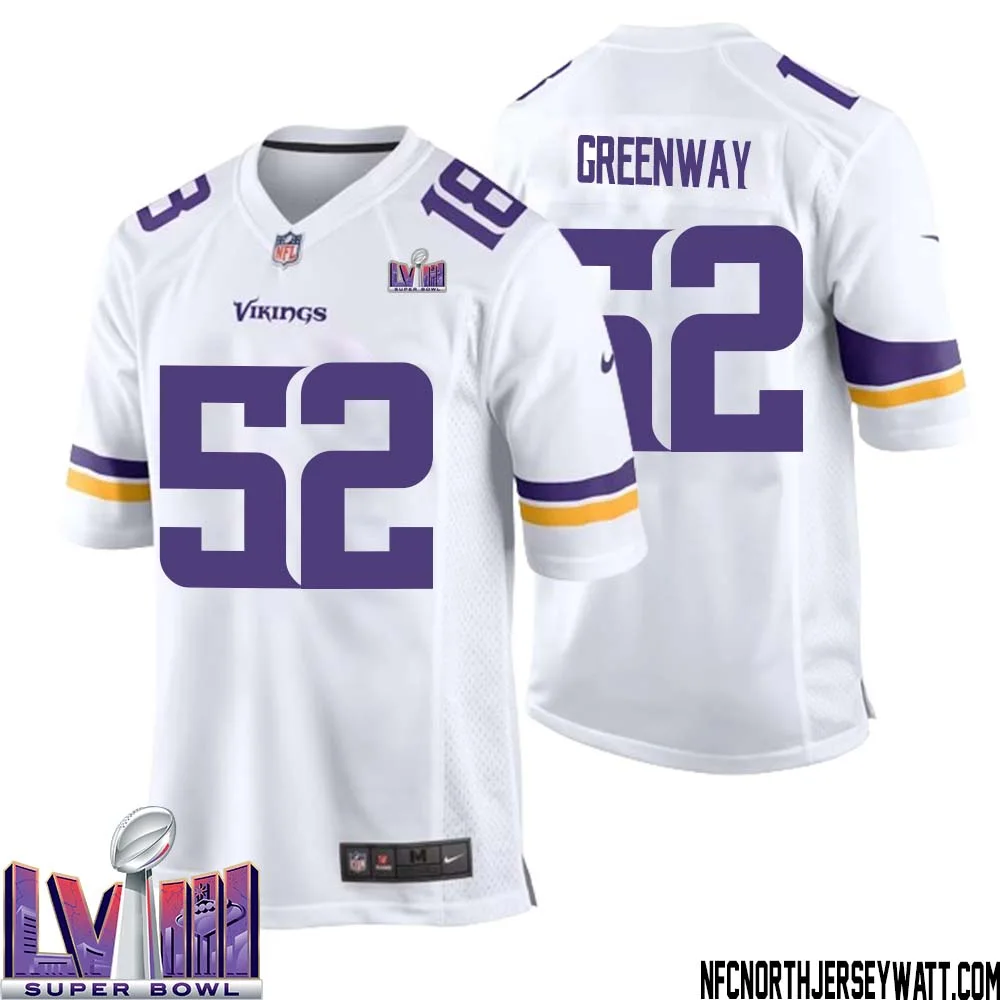 Chad Greenway No 52 Minnesota Vikings Super Bowl LVIII Away Game Jersey White for Men 1