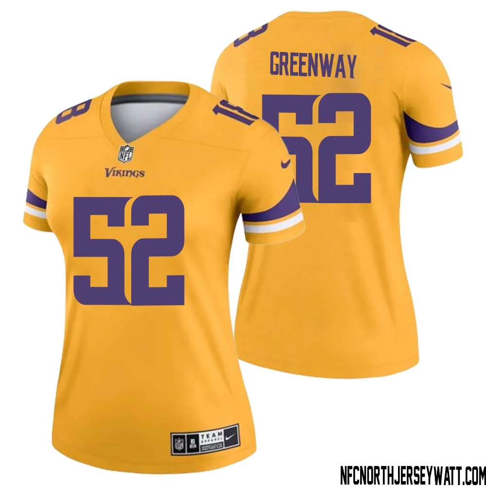 Chad Greenway No 52 Women Minnesota Vikings Gold Inverted Legend Jersey 1