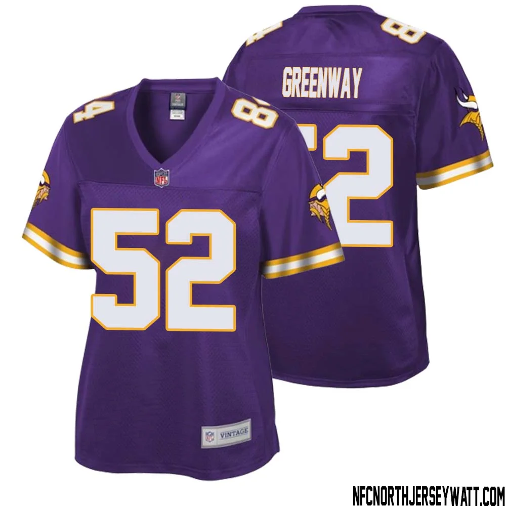 Chad Greenway No 52 Women NFL Pro Line Purple Minnesota Vikings Retired Player Replica Jersey