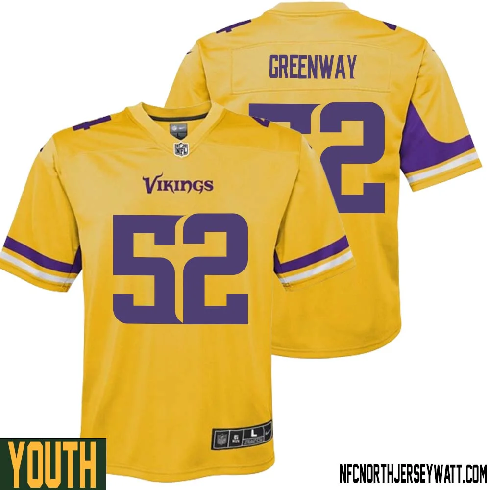Chad Greenway No 52 Youth Minnesota Vikings Gold Inverted Legend Jersey 1