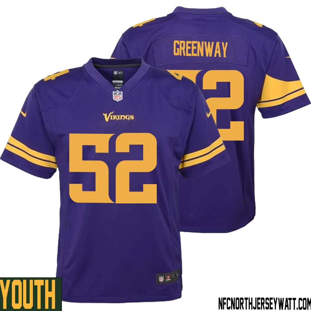 Chad Greenway No 52 Youth Purple Minnesota Vikings Alternate Game Jersey 1