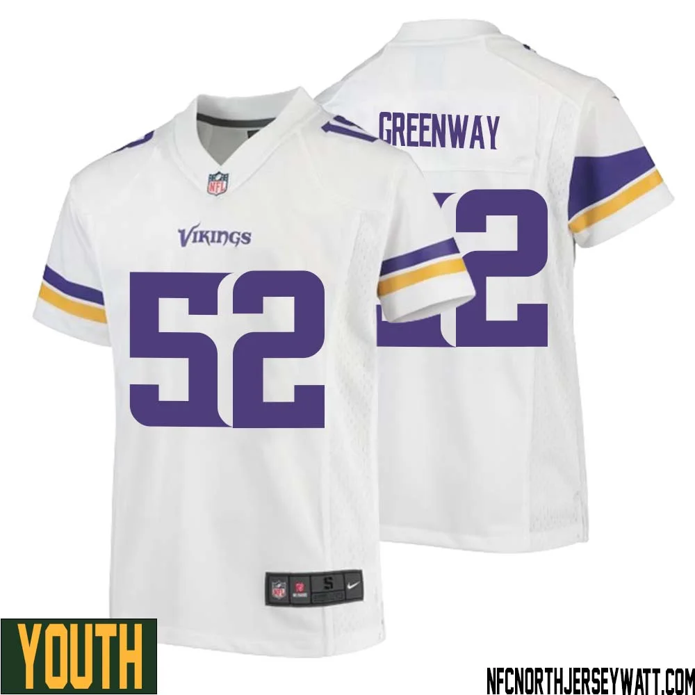 Chad Greenway No 52 Youth White Minnesota Vikings Game Player Away Jersey 1