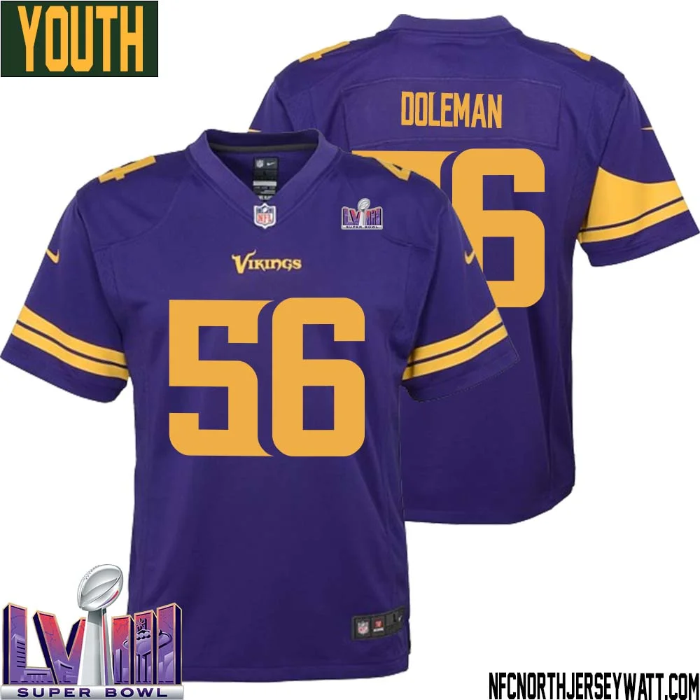 Chris Doleman No 56 Minnesota Vikings Super Bowl LVIII Alternate Game Jersey Purple for Youth 1