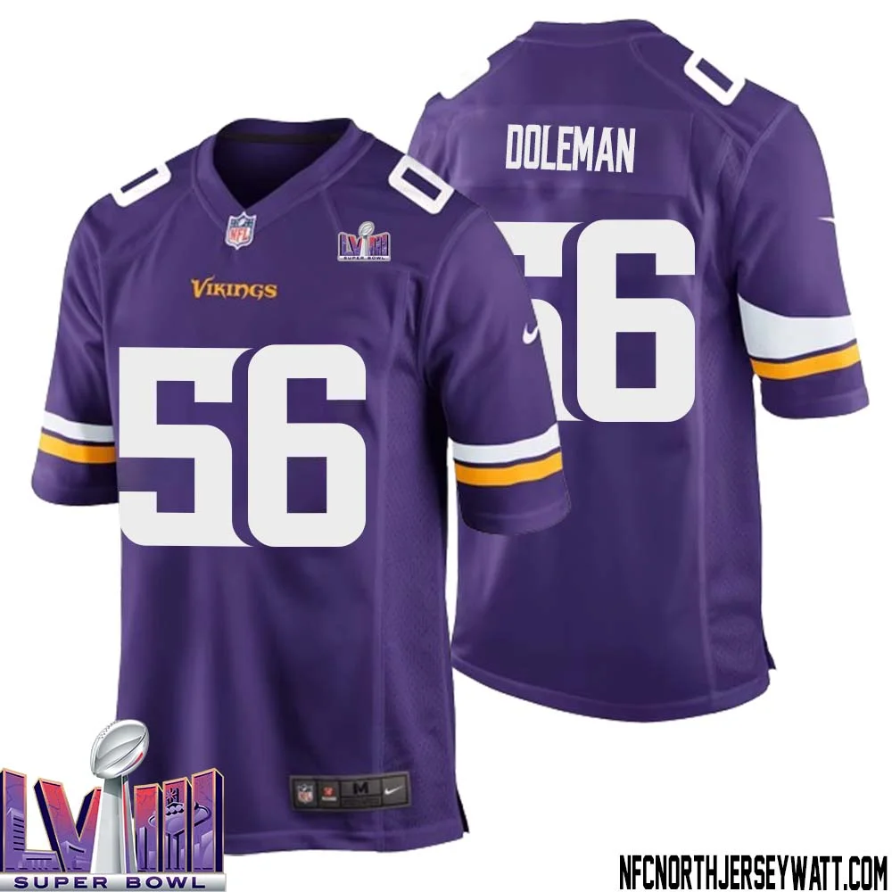 Chris Doleman No 56 Minnesota Vikings Super Bowl LVIII Home Game Jersey Court Purple for Mens 1