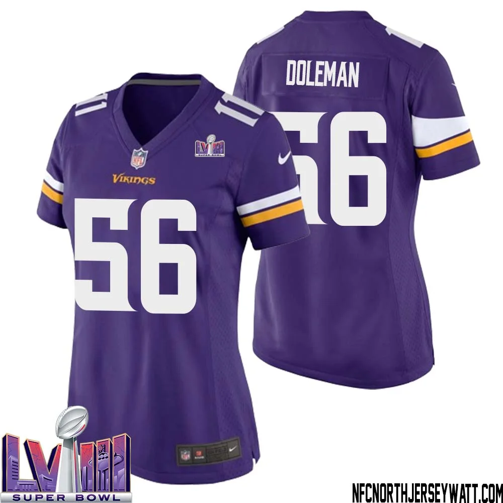 Chris Doleman No 56 Minnesota Vikings Super Bowl LVIII Home Game Jersey Court Purple for Women 1