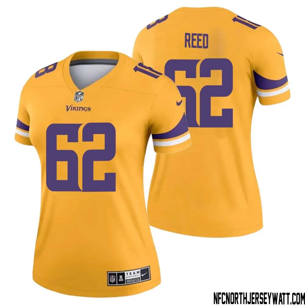 Chris Reed No 62 Women Minnesota Vikings Gold Inverted Legend Jersey 1