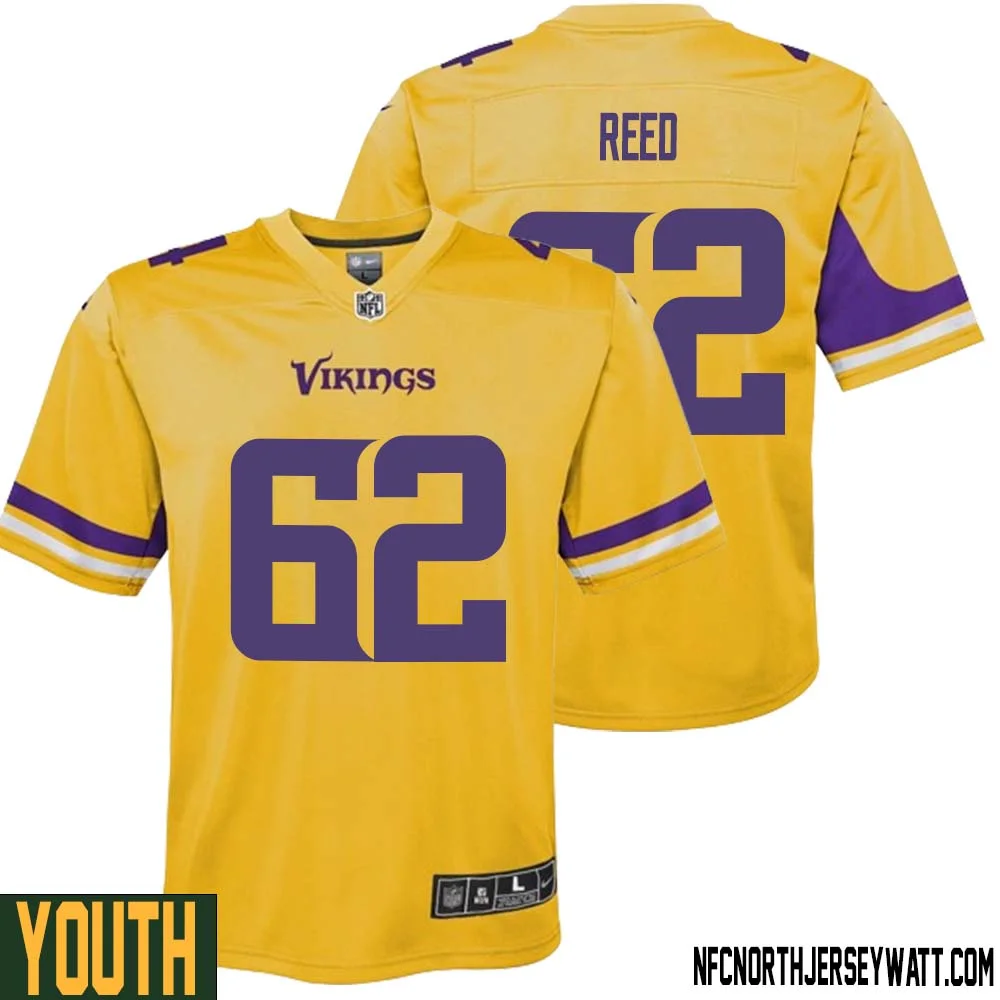 Chris Reed No 62 Youth Minnesota Vikings Gold Inverted Legend Jersey 1
