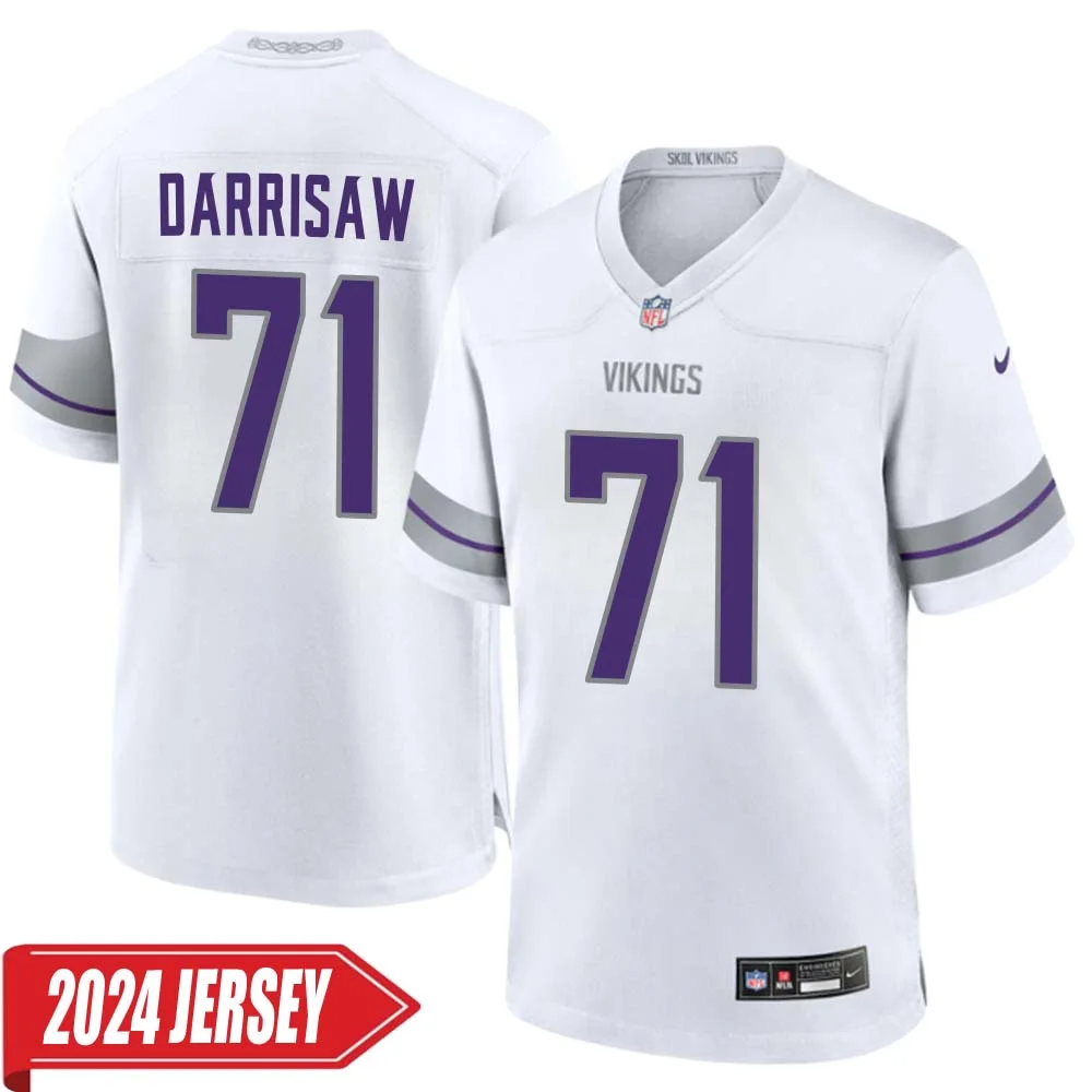 Christian Darrisaw No 71 Men s Minnesota Vikings White Alternate Custom Game 2024 Jersey