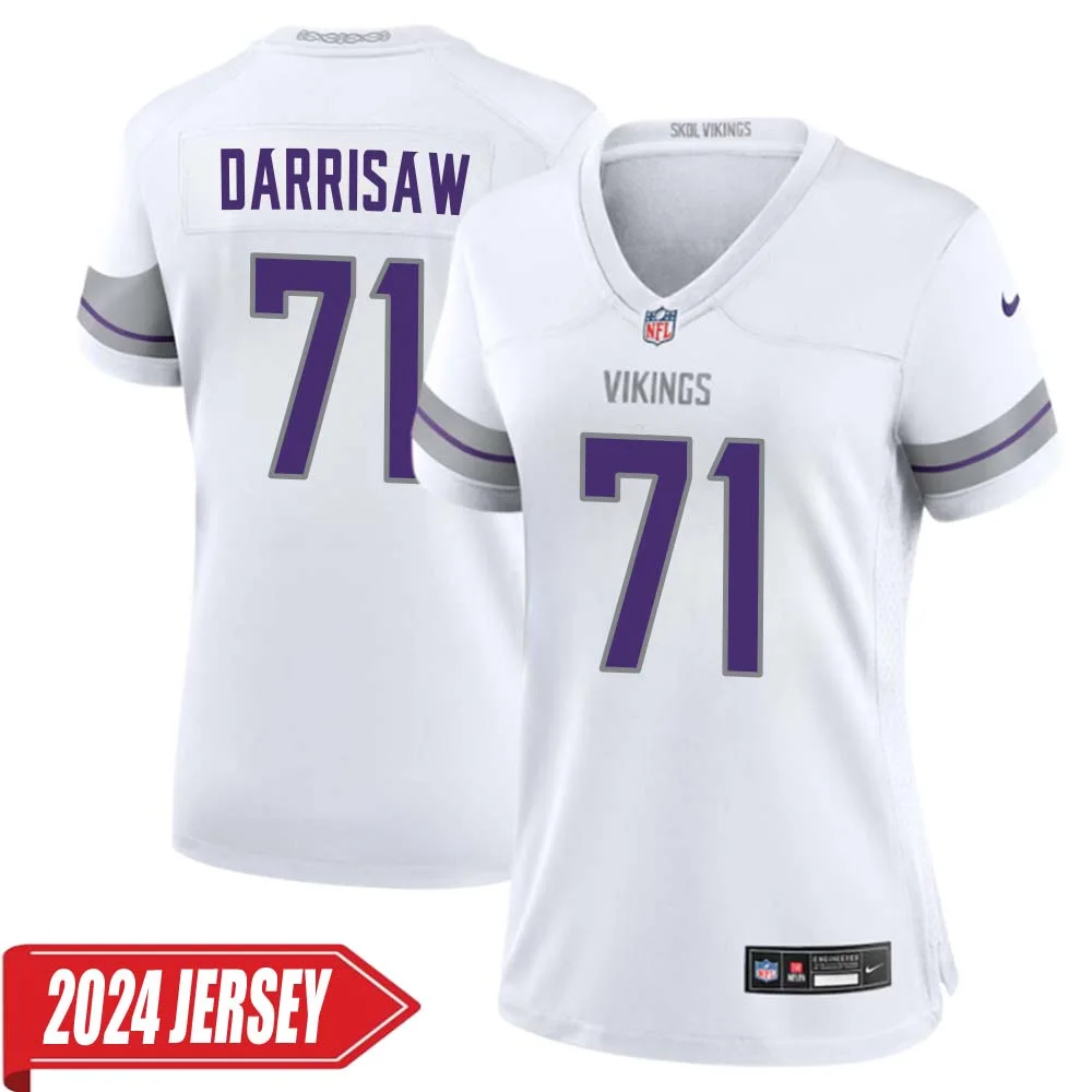 Christian Darrisaw No 71 Woman s Minnesota Vikings White Alternate Custom Game 2024 Jersey