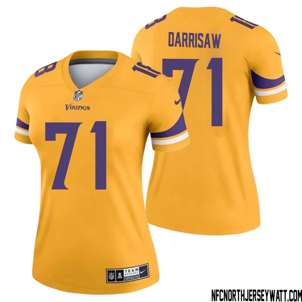 Christian Darrisaw No 71 Women Minnesota Vikings Gold Inverted Legend Jersey 1