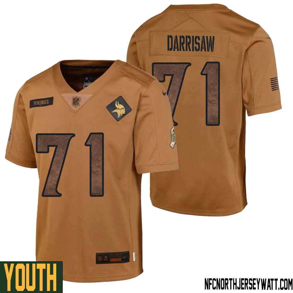 Christian Darrisaw No 71 Youth Brown Minnesota Vikings 2023 Salute To Service Limited Jersey