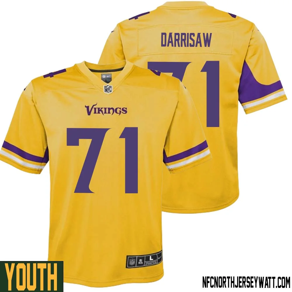 Christian Darrisaw No 71 Youth Minnesota Vikings Gold Inverted Legend Jersey