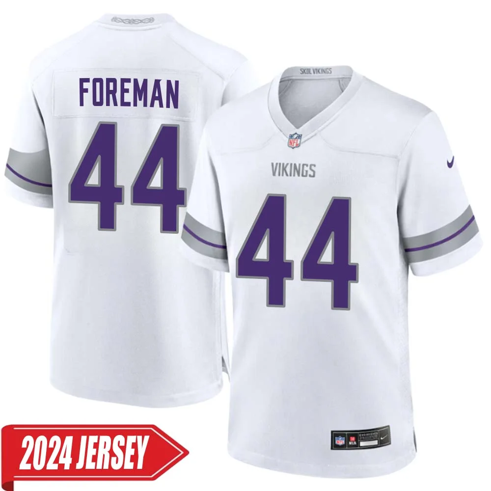 Chuck Foreman No 44 Men s Minnesota Vikings White Alternate Custom Game 2024 Jersey
