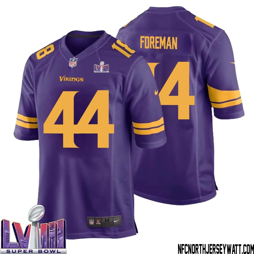 Chuck Foreman No 44 Minnesota Vikings Super Bowl LVIII Alternate Game Jersey Purple for Men 1