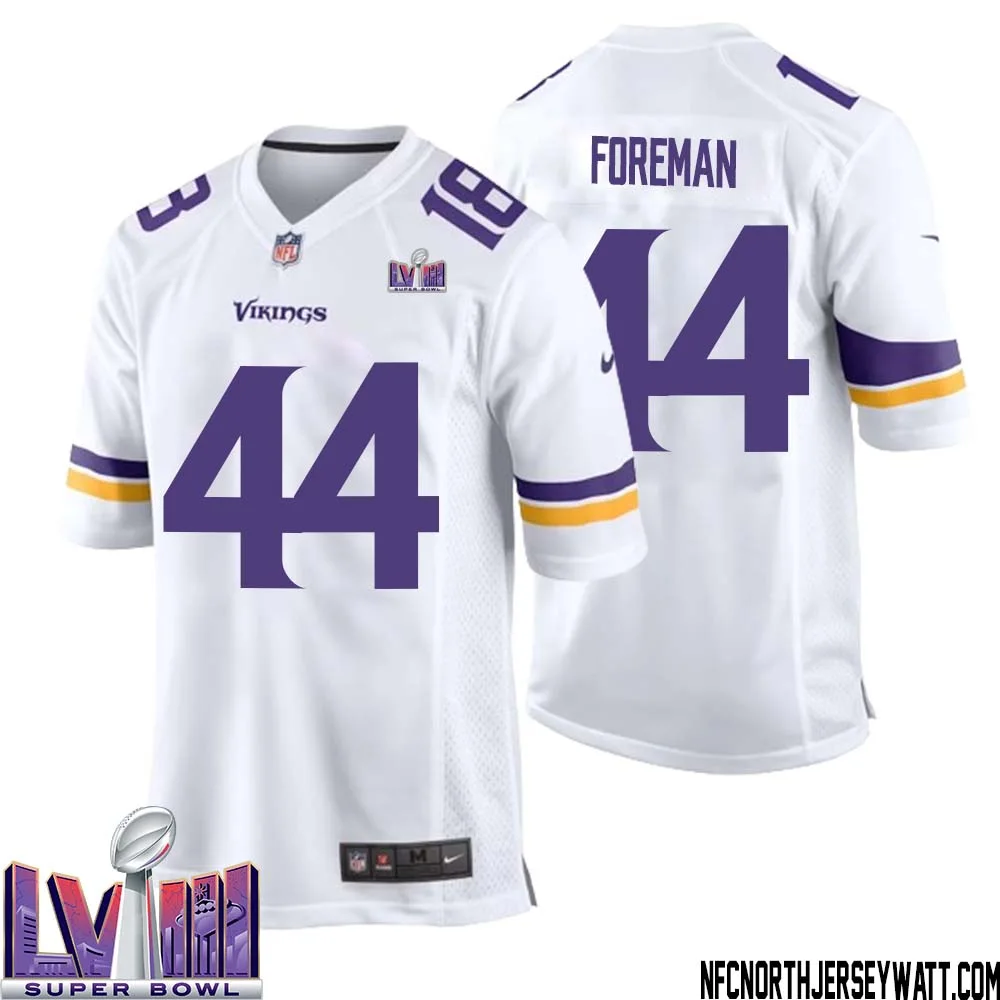 Chuck Foreman No 44 Minnesota Vikings Super Bowl LVIII Away Game Jersey White for Men 1