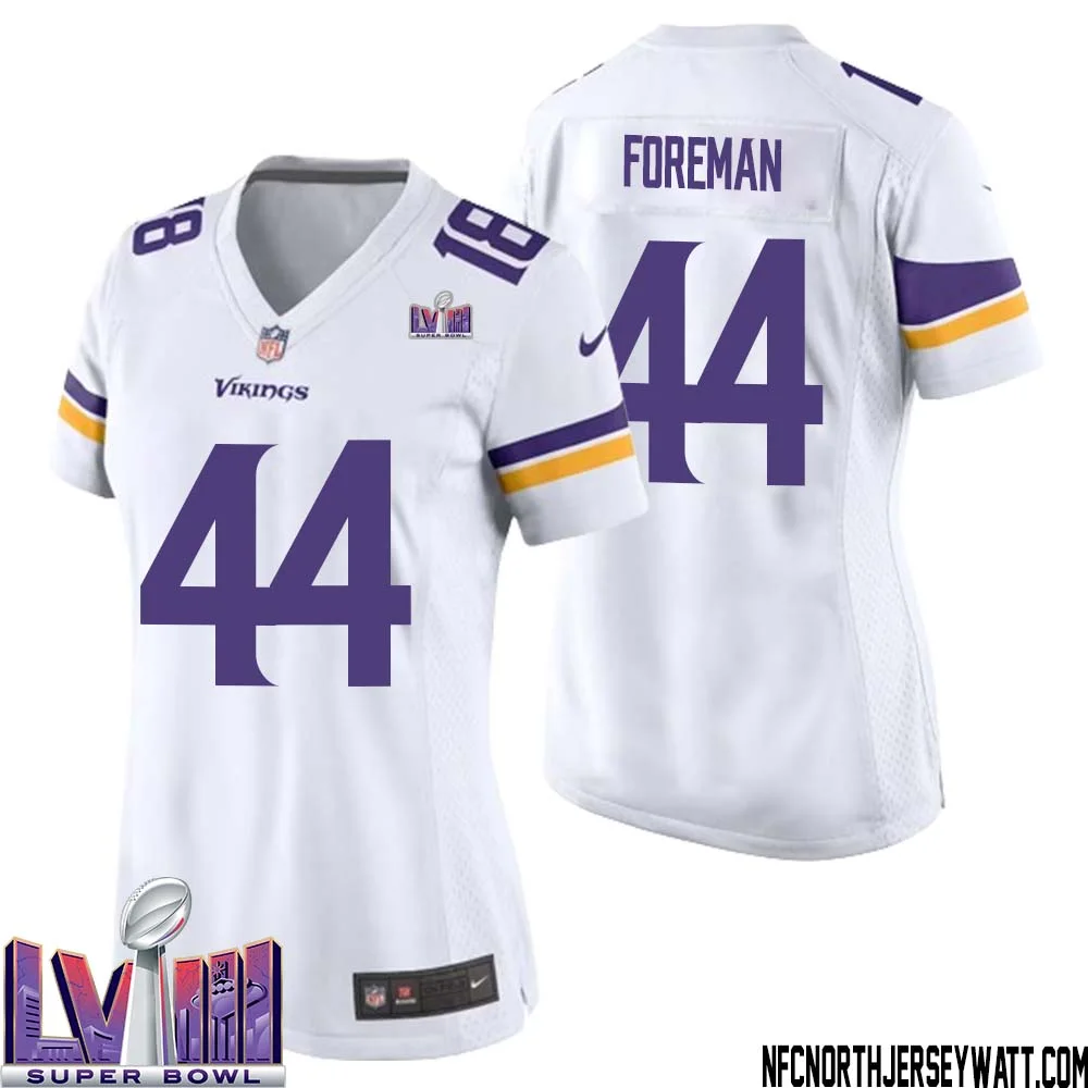 Chuck Foreman No 44 Minnesota Vikings Super Bowl LVIII Away Game Jersey White for Women