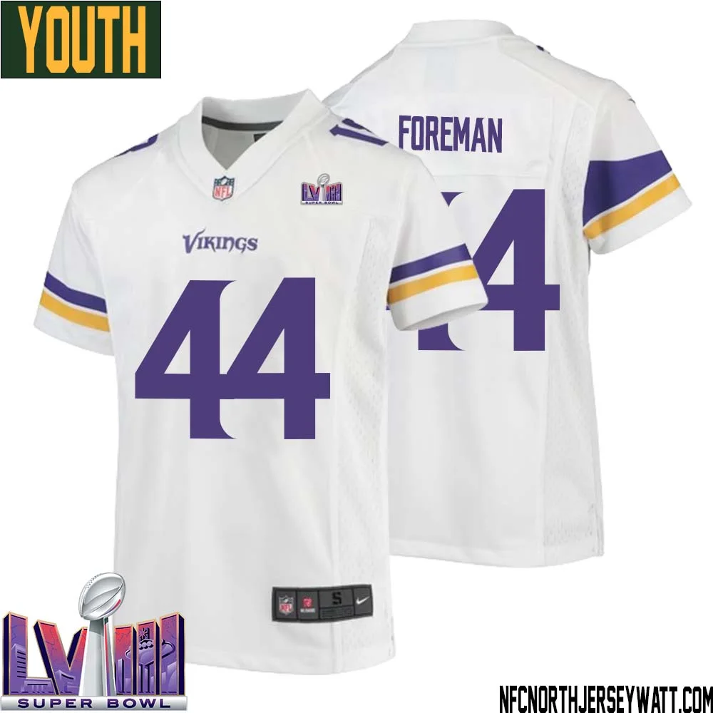 Chuck Foreman No 44 Minnesota Vikings Super Bowl LVIII Away Game Jersey White for Youth