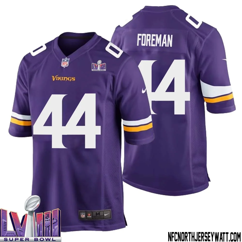 Chuck Foreman No 44 Minnesota Vikings Super Bowl LVIII Home Game Jersey Court Purple for Mens 1