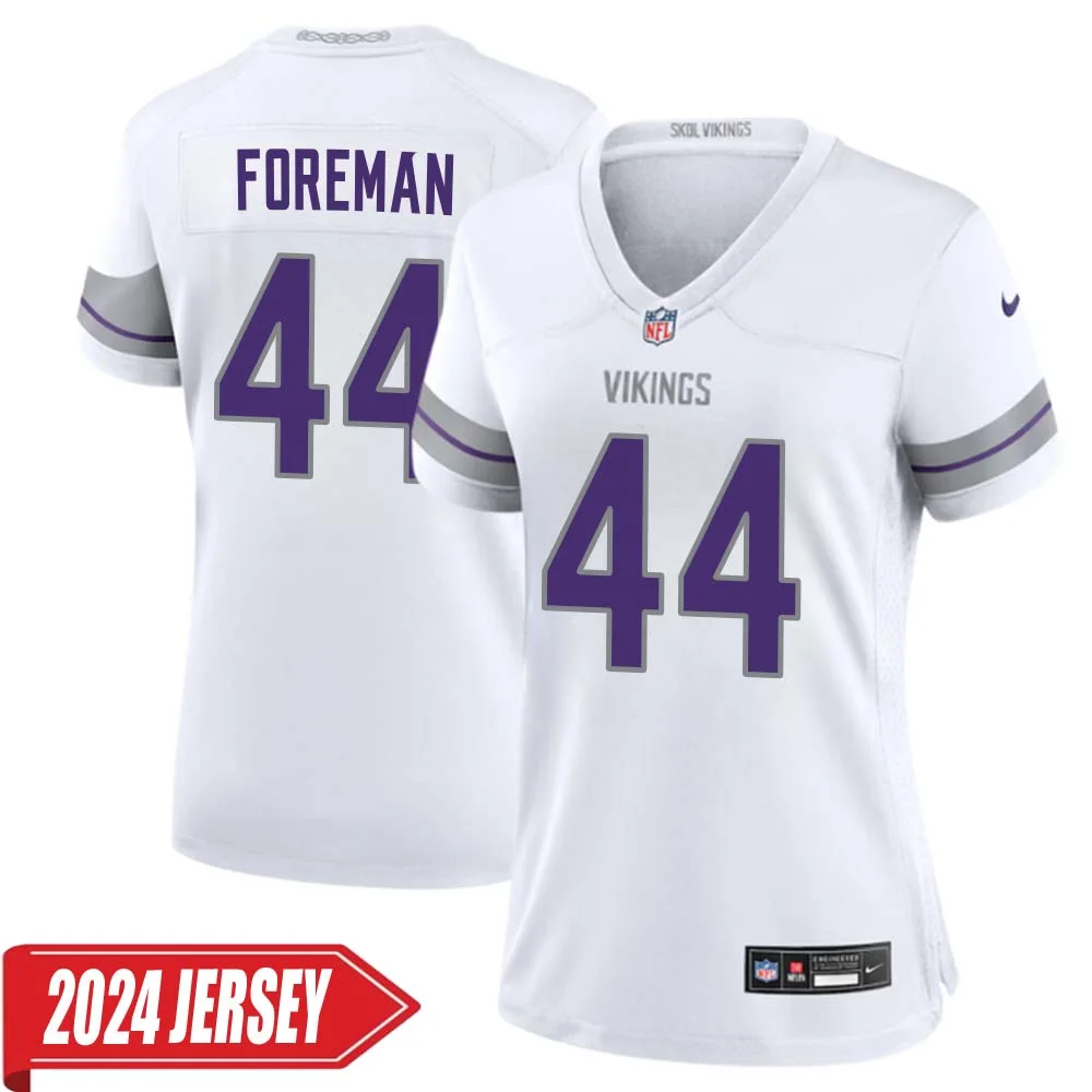 Chuck Foreman No 44 Woman s Minnesota Vikings White Alternate Custom Game 2024 Jersey