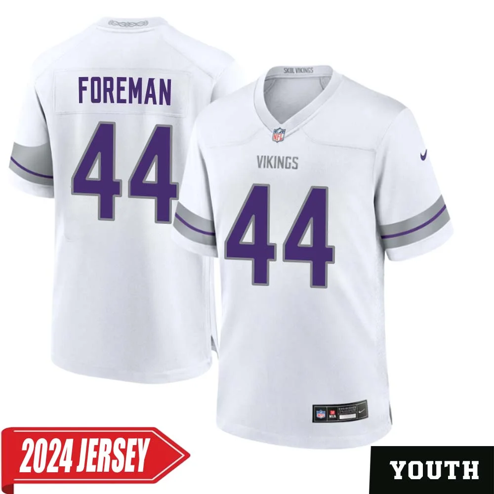 Chuck Foreman No 44 Youth s Minnesota Vikings White Alternate Custom Game 2024 Jersey