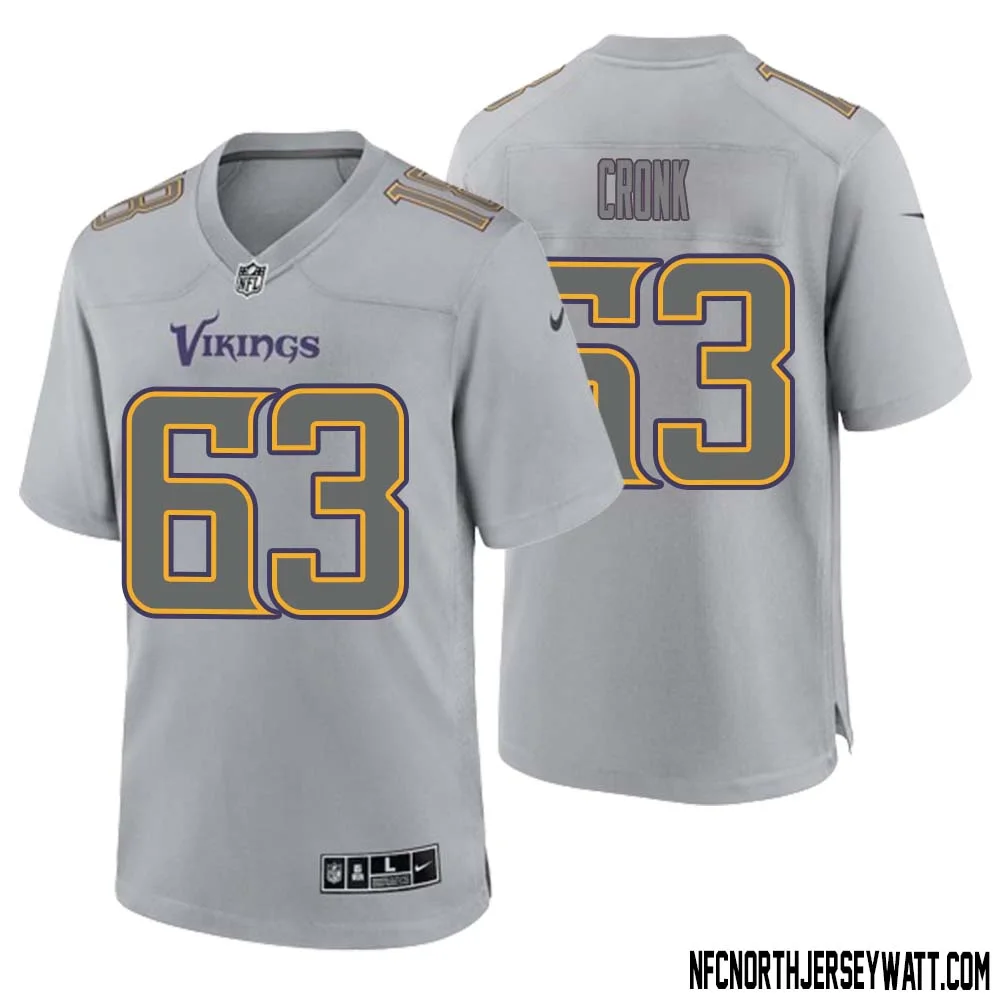 Coy Cronk No 63 Men Gray Minnesota Vikings Atmosphere Fashion Game Jersey 1