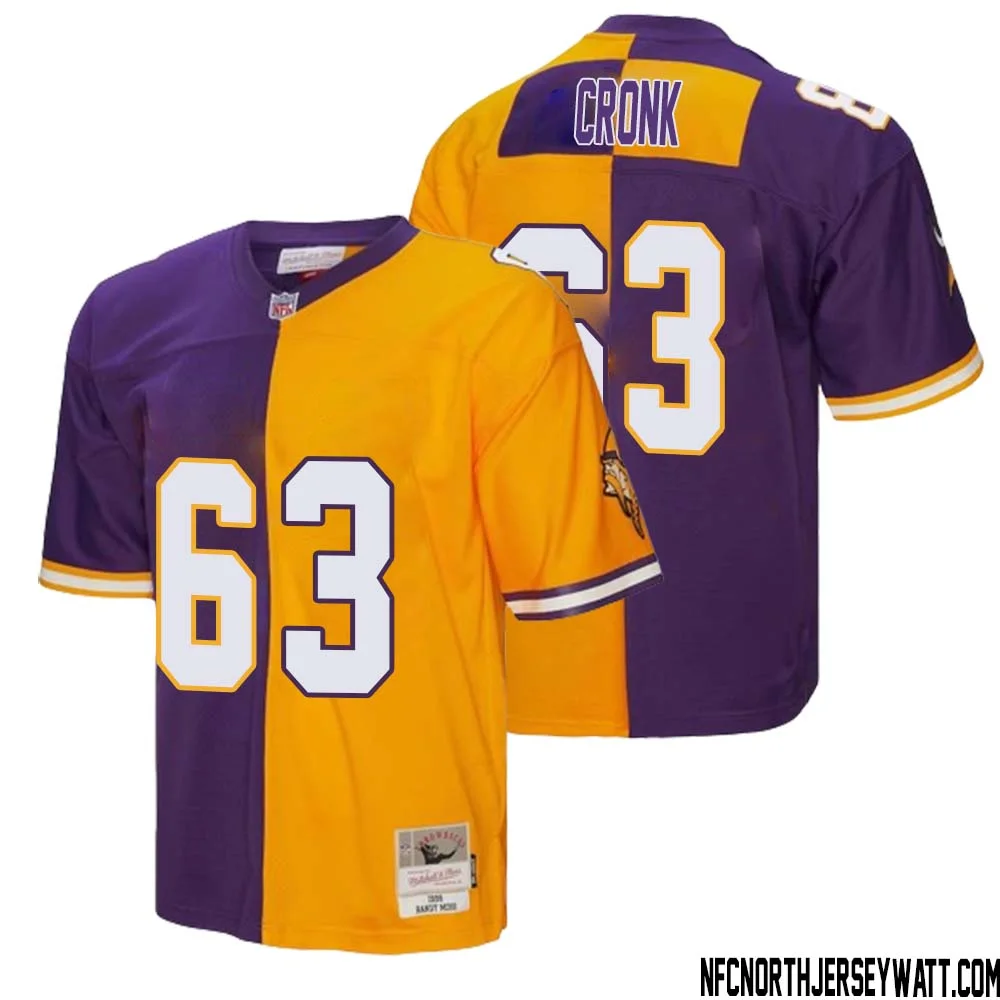 Coy Cronk No 63 Men Mitchell Ness Purple Gold Minnesota Vikings 1998 Split Legacy Replica Jersey 1