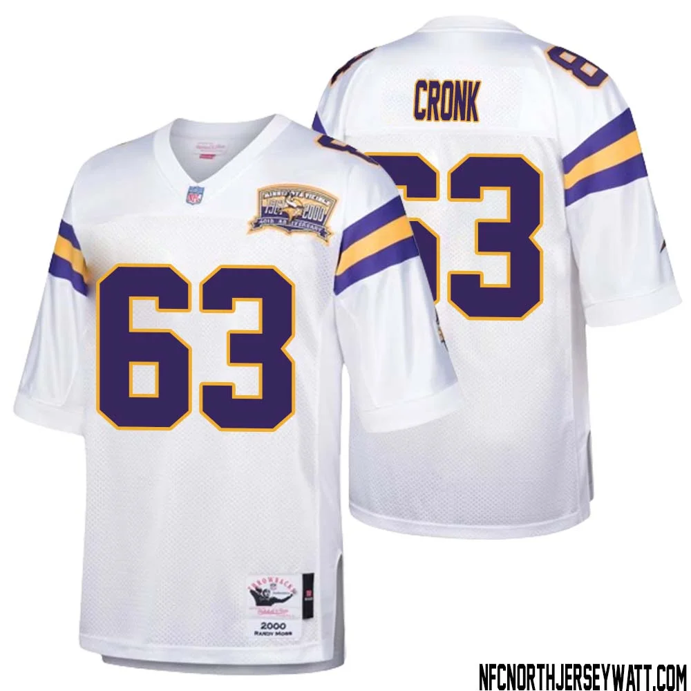 Coy Cronk No 63 Men Mitchell Ness White Minnesota Vikings Authentic Throwback Retired Player Jersey