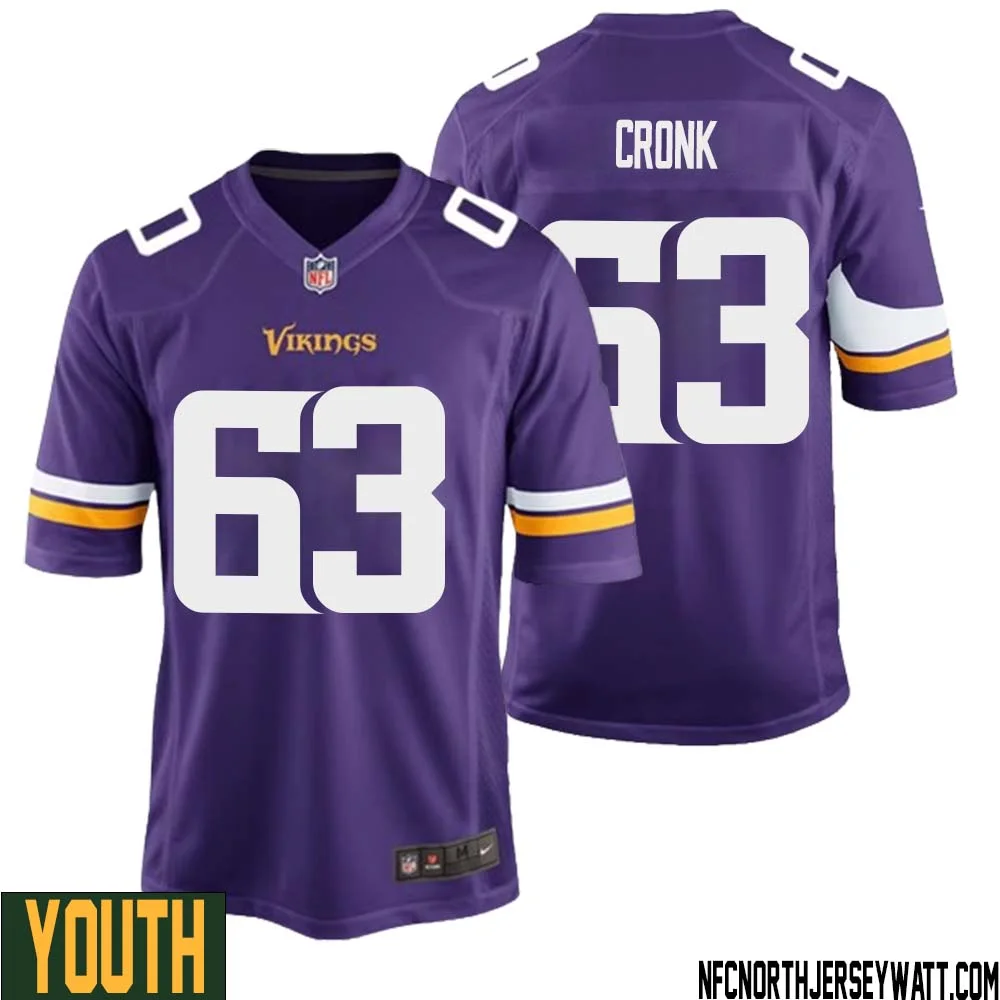 Coy Cronk No 63 Minnesota Vikings Game Jersey Court Purple for Youth