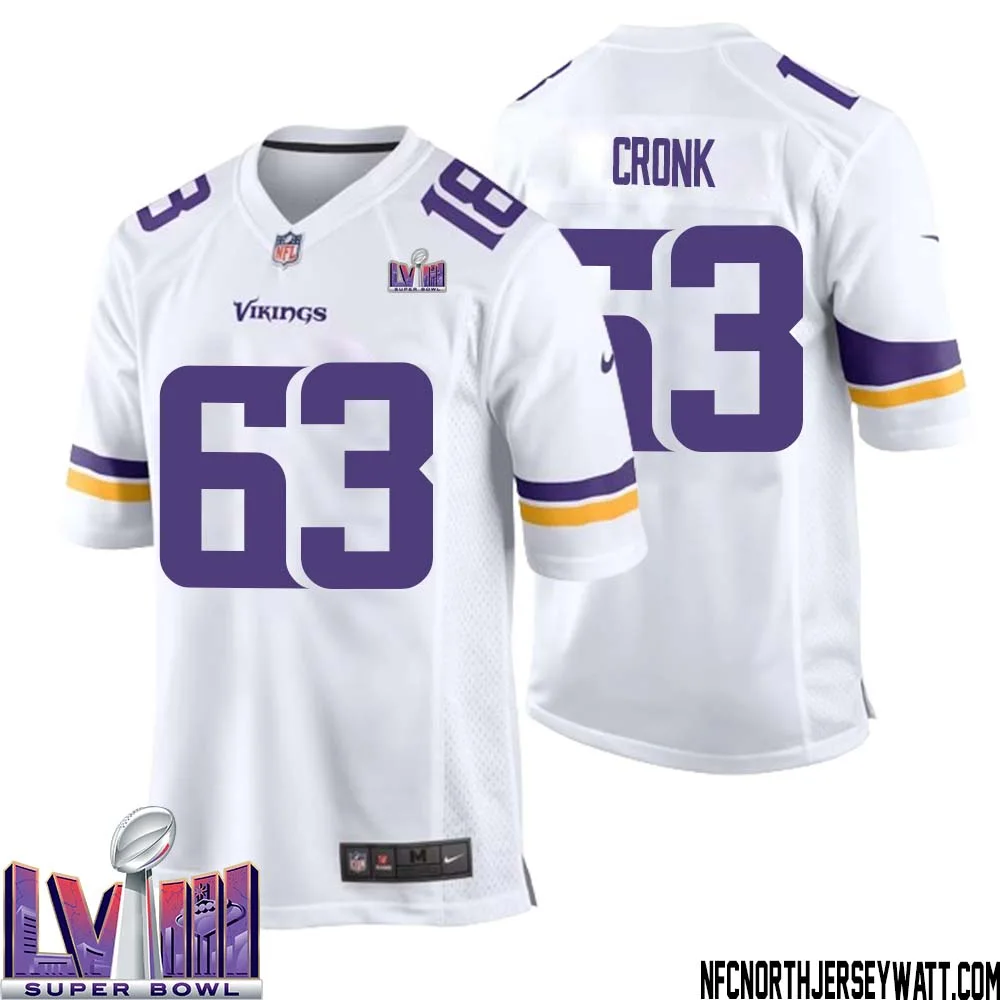 Coy Cronk No 63 Minnesota Vikings Super Bowl LVIII Away Game Jersey White for Men 1