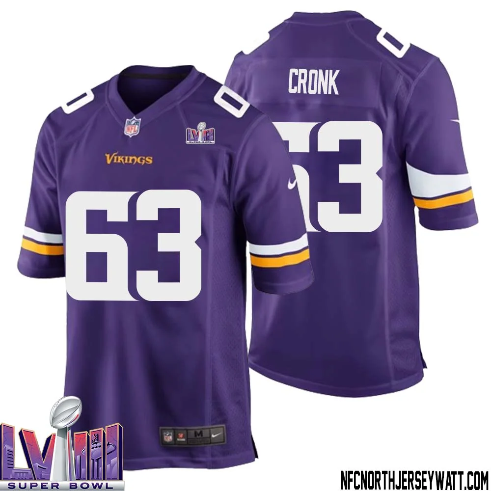 Coy Cronk No 63 Minnesota Vikings Super Bowl LVIII Home Game Jersey Court Purple for Mens 1