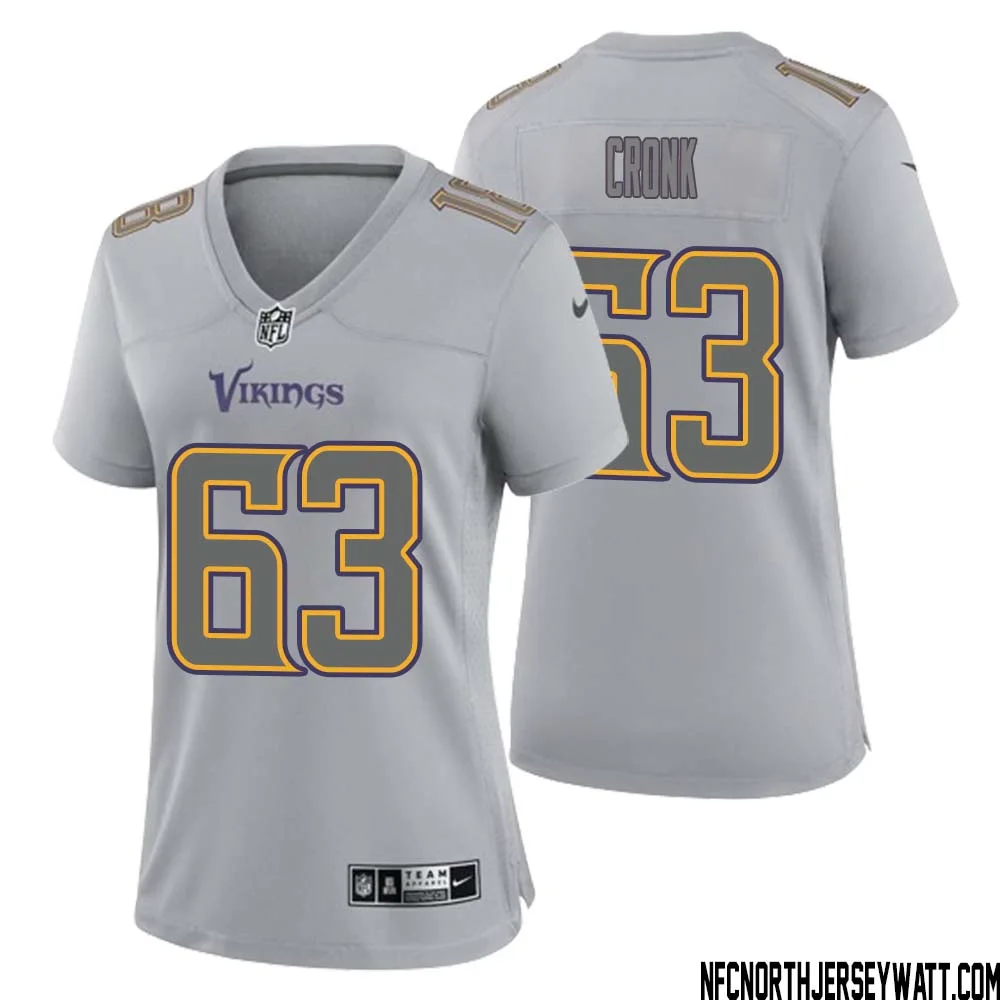 Coy Cronk No 63 Women Gray Minnesota Vikings Atmosphere Fashion Game Jersey 1