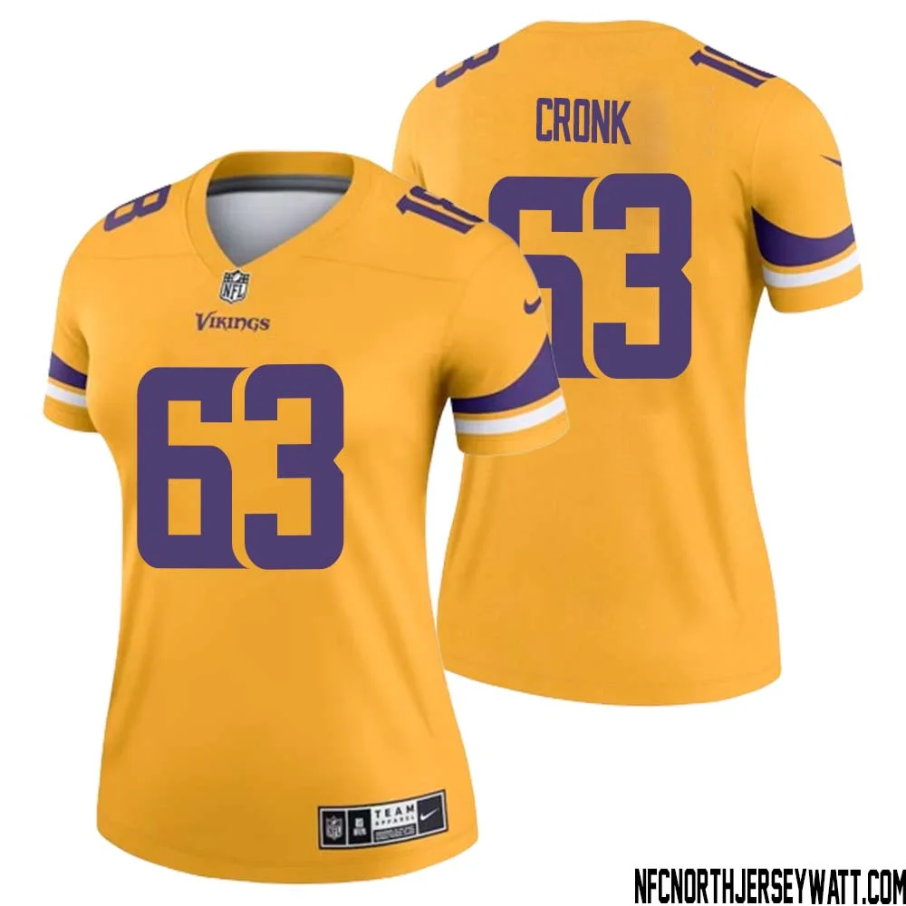 Coy Cronk No 63 Women Minnesota Vikings Gold Inverted Legend Jersey 1