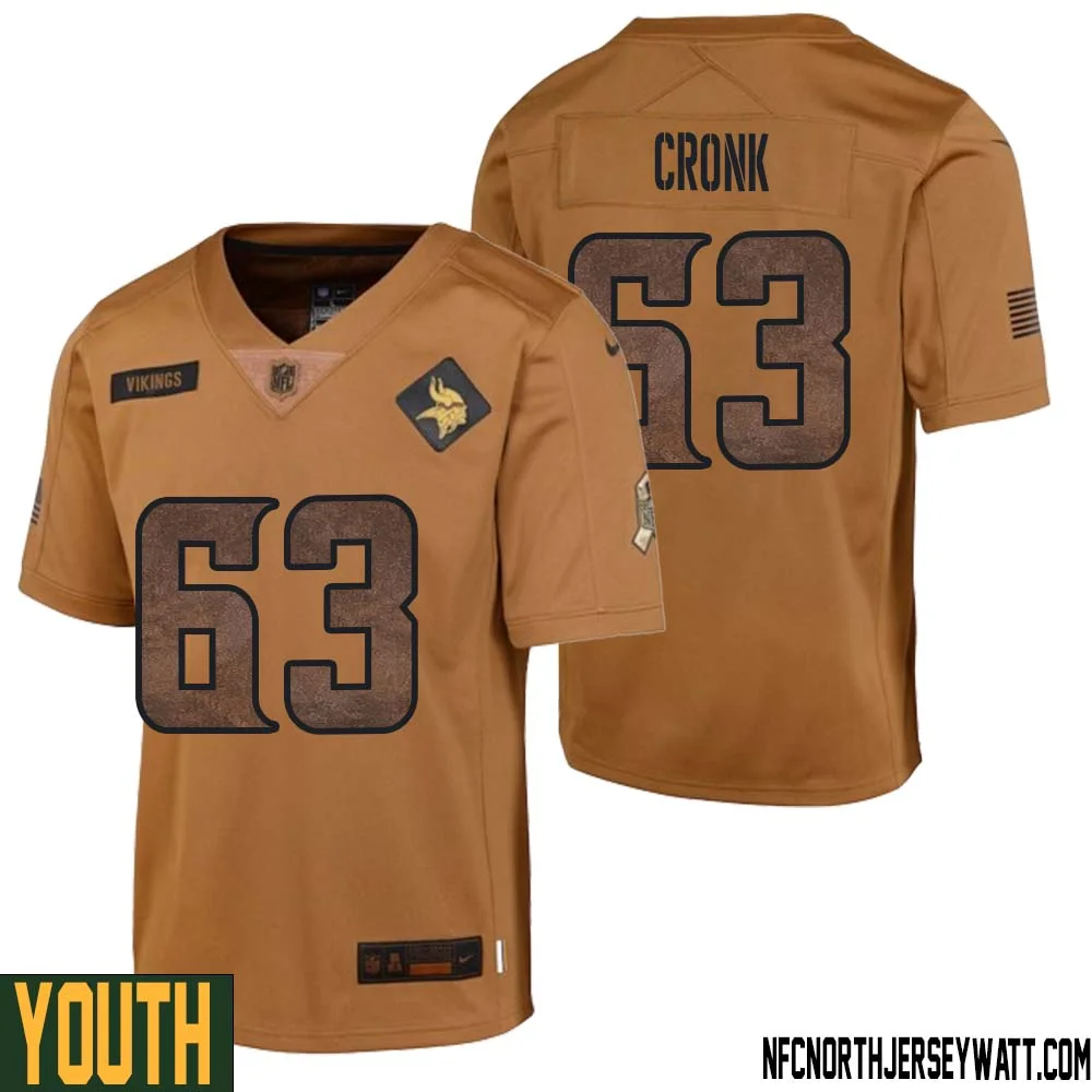 Coy Cronk No 63 Youth Brown Minnesota Vikings 2023 Salute To Service Limited Jersey