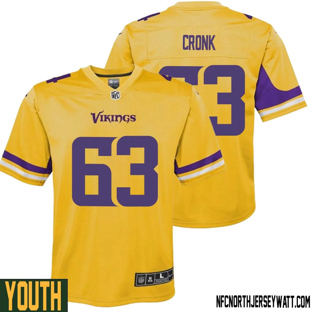 Coy Cronk No 63 Youth Minnesota Vikings Gold Inverted Legend Jersey