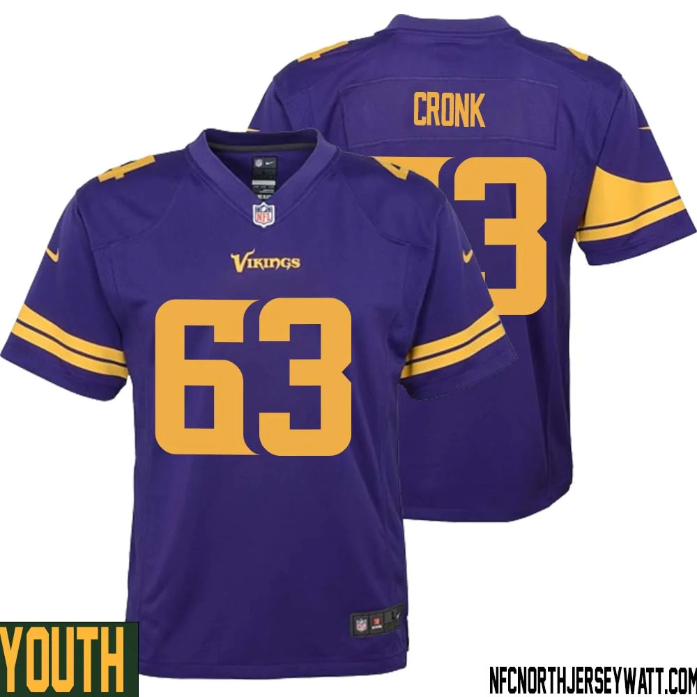 Coy Cronk No 63 Youth Purple Minnesota Vikings Alternate Game Jersey
