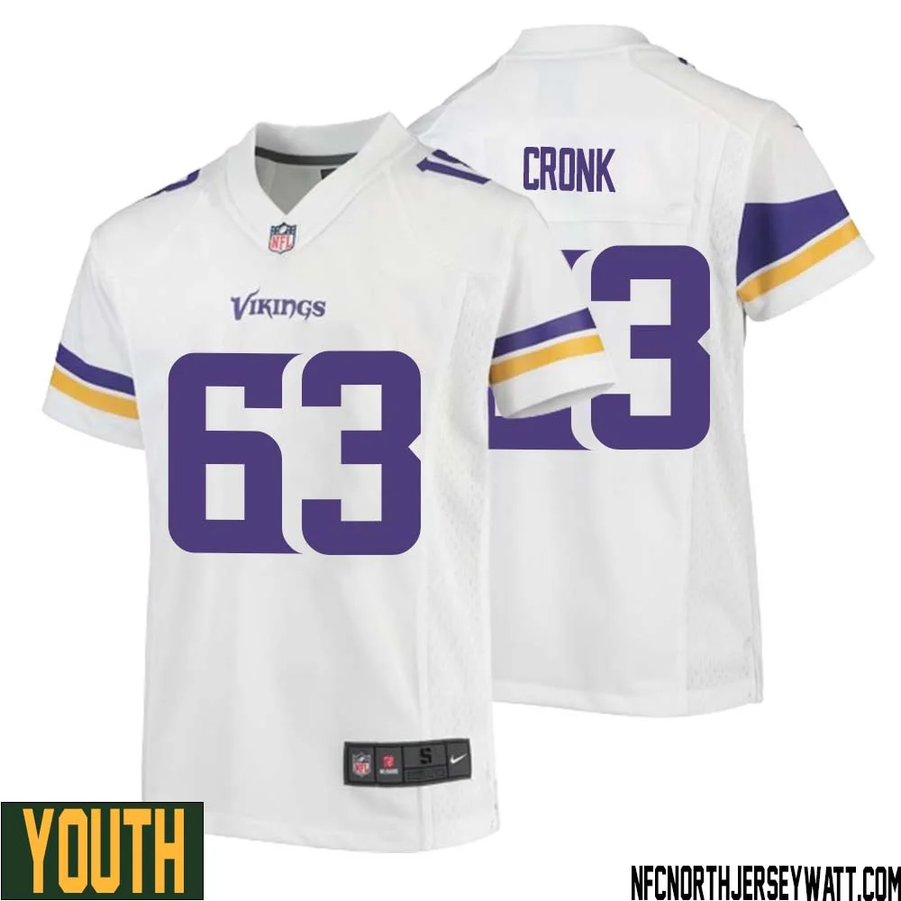 Coy Cronk No 63 Youth White Minnesota Vikings Game Player Away Jersey