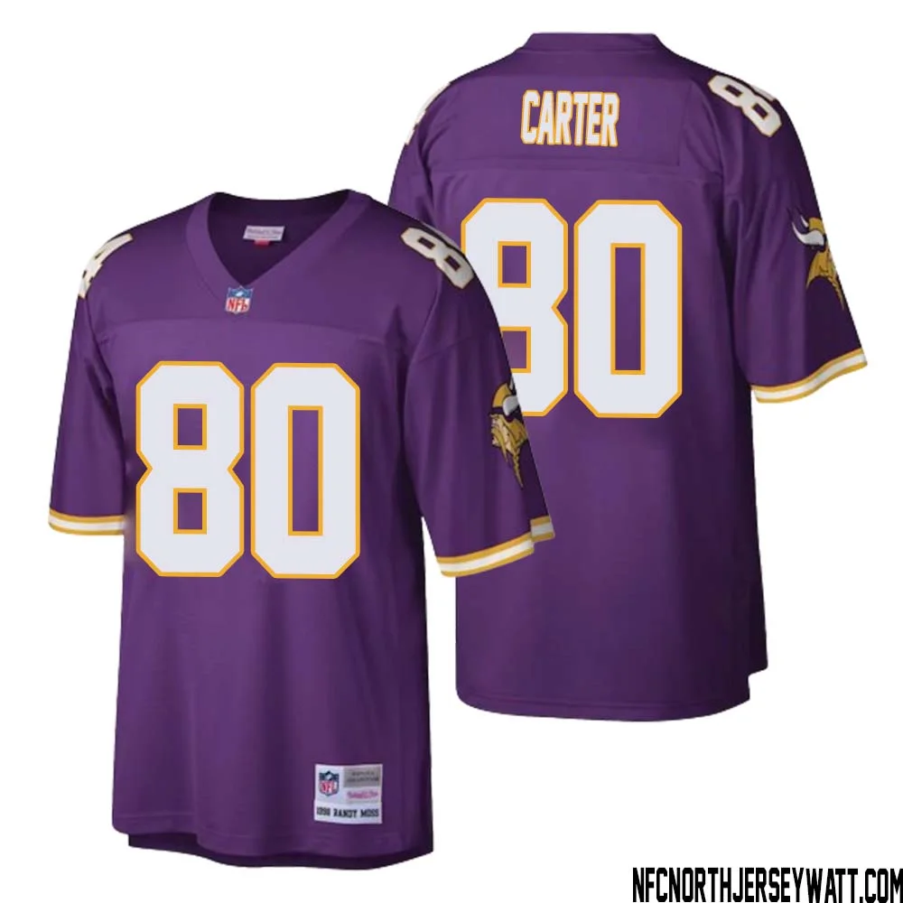 Cris Carter No 80 Men Mitchell Ness Purple Minnesota Vikings Retired Player Legacy Replica Jersey 1