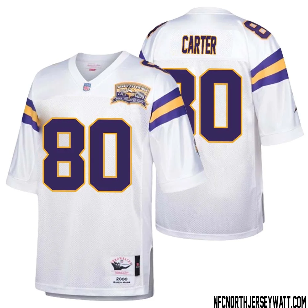 Cris Carter No 80 Men Mitchell Ness White Minnesota Vikings Authentic Throwback Retired Player Jersey