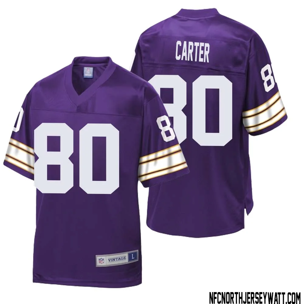 Cris Carter No 80 Men NFL Pro Line Purple Minnesota Vikings Retired Player Replica Jersey 1