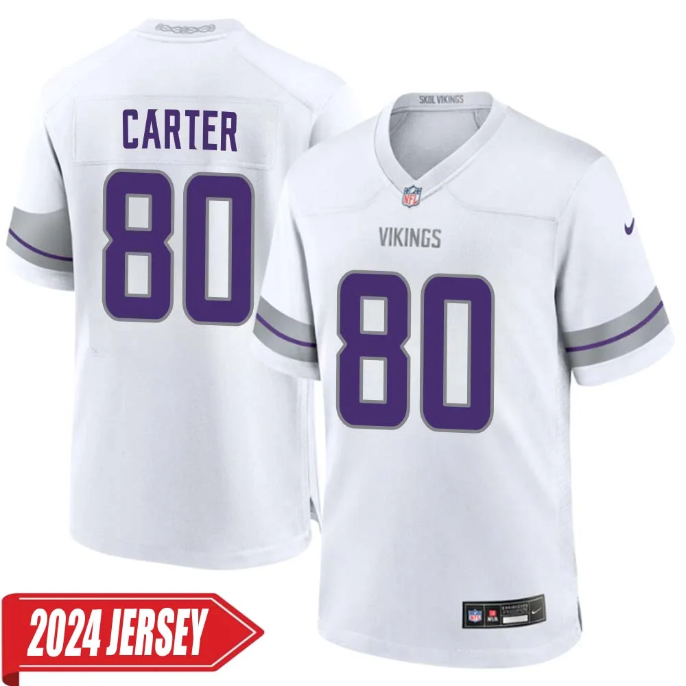 Cris Carter No 80 Men s Minnesota Vikings White Alternate Custom Game 2024 Jersey