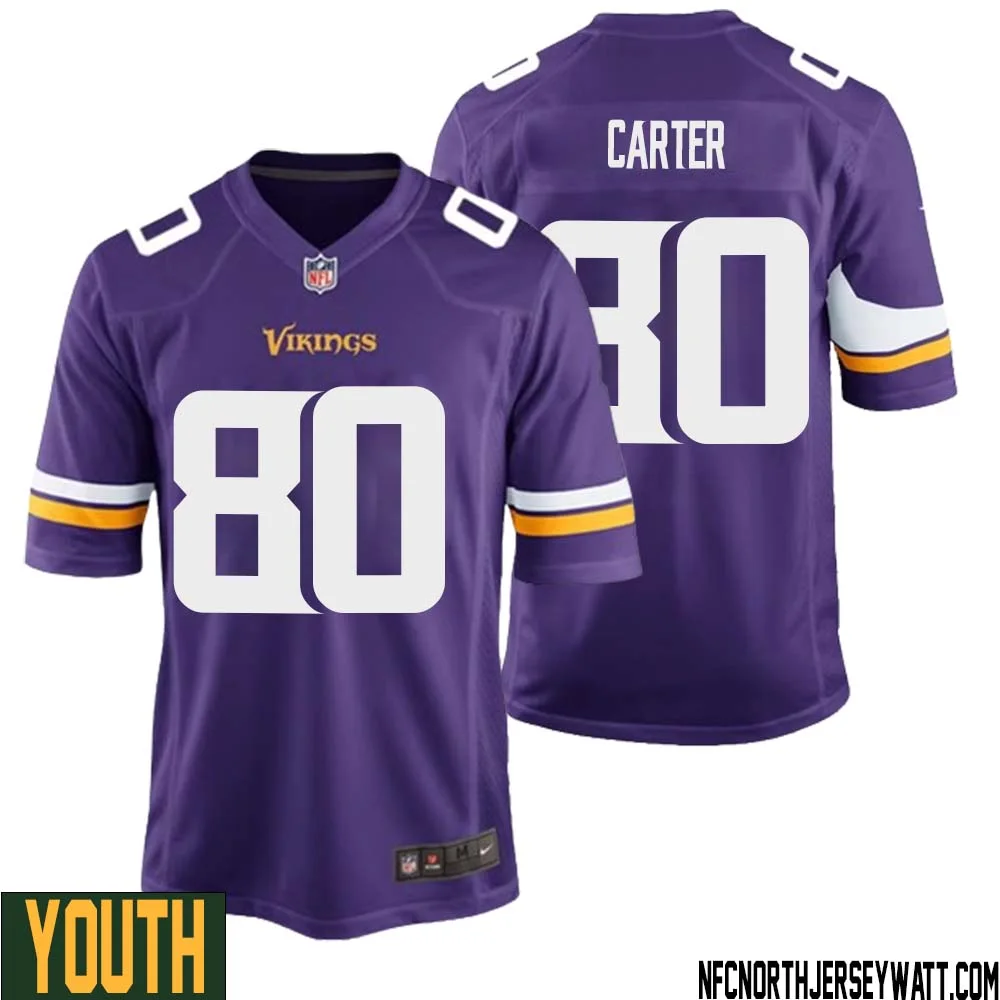 Cris Carter No 80 Minnesota Vikings Game Jersey Court Purple for Youth