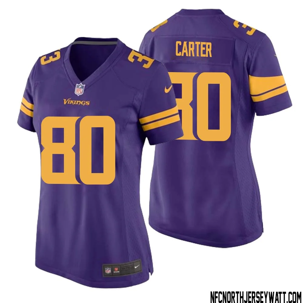 Cris Carter No 80 Women Purple Minnesota Vikings Alternate Game Jersey 1