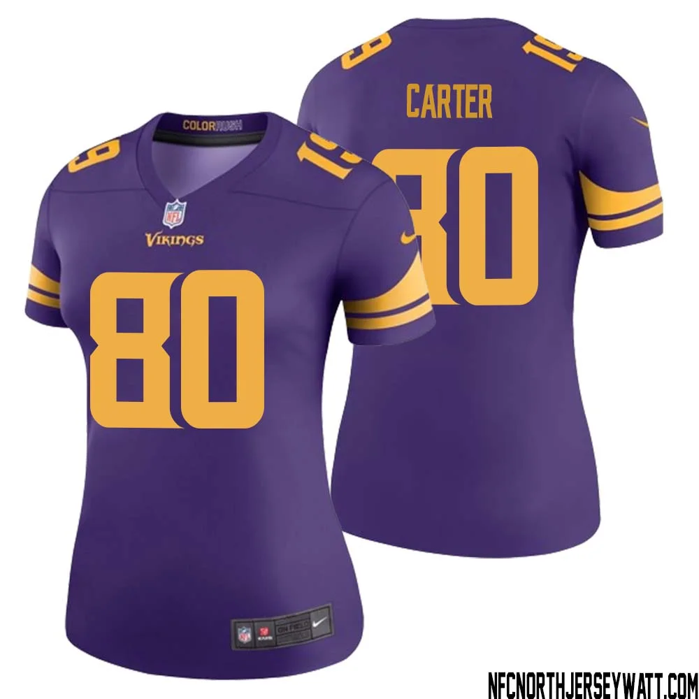 Cris Carter No 80 Women Purple Minnesota Vikings Color Rush Vapor Untouchable Limited Jersey 1