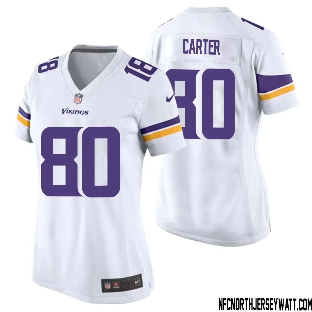 Cris Carter No 80 Women White Minnesota Vikings Game Player Away Jersey