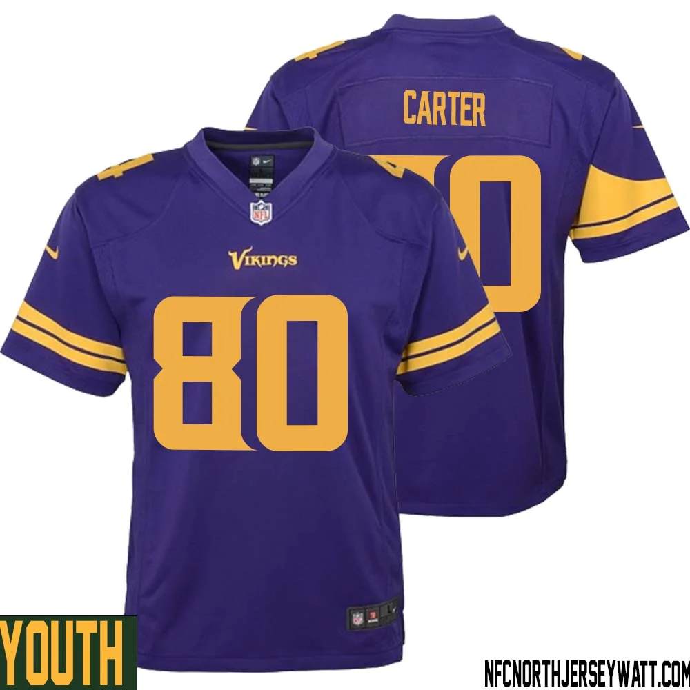Cris Carter No 80 Youth Purple Minnesota Vikings Alternate Game Jersey 1